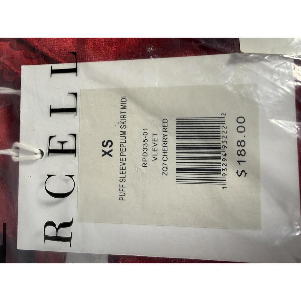 NWT Rachel Parcell Cherry Red Velvet Puff Sleeve Peplum Midi Dress Size XS - Picture 6 of 7